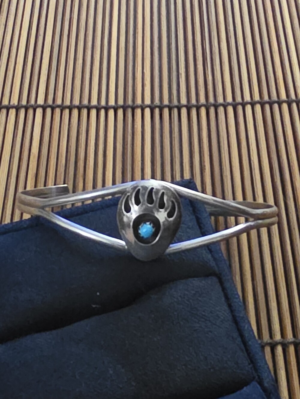 Sterling Silver Navajo Turquoise Bear Claw Cuff Bracelet (Vintage)